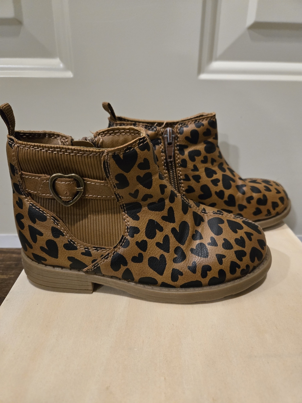 Carters Girls Cheetah Heart Print Ankle Boots